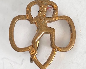 Broche de trébol de las Brownies Scouts de Girl Scouts con pasador de seguridad en tono dorado vintage