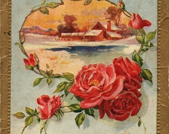 1910 Happy Hours Rose Blumen Geprägte Gold Akzente Art Deco Stil Postkarte