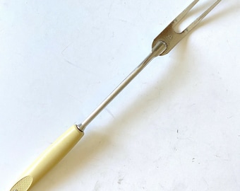 Vintage Ekco USA Meat Fork Chromide Chrome Plated Forged Steel Cream Handle