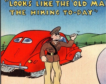 c1940 Comic Military Old Man Hiking Linen MWM MidWest Map Co Postcard