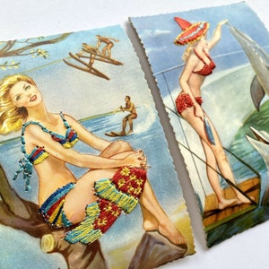 Vintage Postkarten Miami Bikini Girl Bestickt Signiert ELSI GUMIER Lot Von 2 # 3 # 5