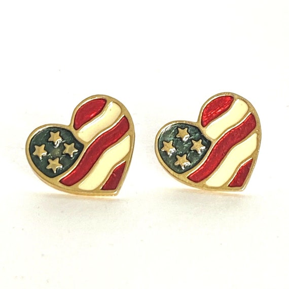 Avon American USA Flag Heart Stud Earrings Pierce… - image 1
