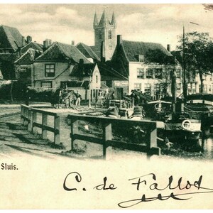 ok. 1902 Warf w Sluis Holland Holenderska pocztówka wysłana do Japonii 1,5 Sen Znaczek pocztowy