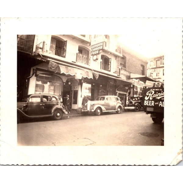 1939 Vintage China Town Chinese Food San Francisco Old Cars Sepia Photograph