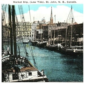 c1920 Market Slip at Low Tide St John New Brunswick Canada Postcard