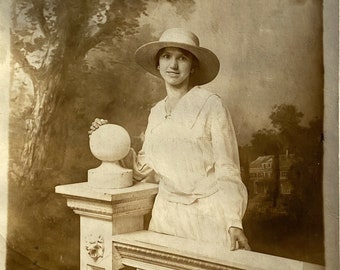 1917 RPPC Young Woman In Hat Renslers Studio Cincinnati Real Photo Postcard AZO
