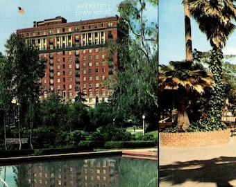 1957 Vintage Sheraton Town House Los Angeles CA Posted Panorama Chrome Postcard