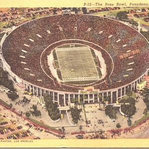Rose Bowl Stadium carte postale aérienne c1940 Pasadena Californie CA Posté aucun timbre , Curt Teich Co Chicago