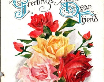 1916 Grüße von einem lieben Freund Gedicht Rosen Embossed Postkarte