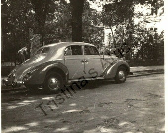 c1940 Opel Admiral Car Black and White Automobile Rear and Side View Photograph