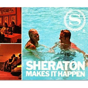 Vintage anni '70 Sheraton Hotels Motor Inn Cartolina panoramica non postata con vista multipla