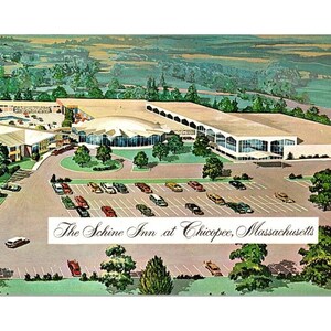 c1960 Vintage Schine Motor Inn Chicopee MA Cartolina cromata panoramica non postata
