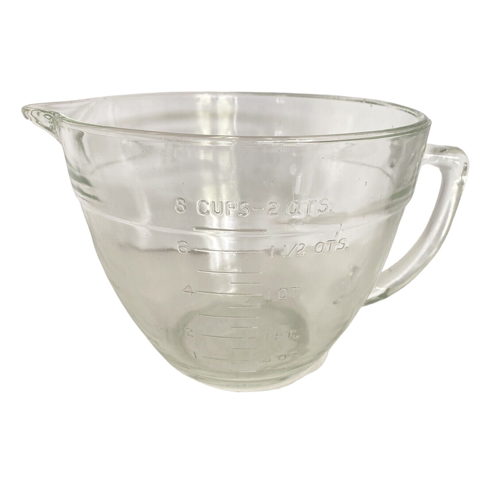 Large Anchor Hocking 8 Cup 2 Qt Mixing Batter Bowl Measuring Cup Clear Glass  With Lid 