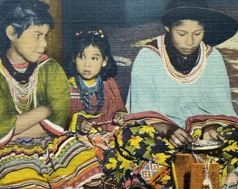 c1940 Seminole Indianer Kinder Tropical Hobbyland Miami Leinen Postkarte NOS