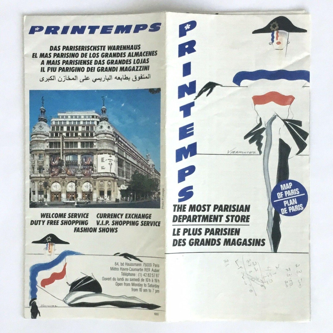 Vintage Printemps Department Store France Paris Map Brochure 1989
