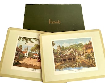 Juego de 6 manteles individuales de lujo Harrods Pimpernel English Villages de la década de 1970, vintage