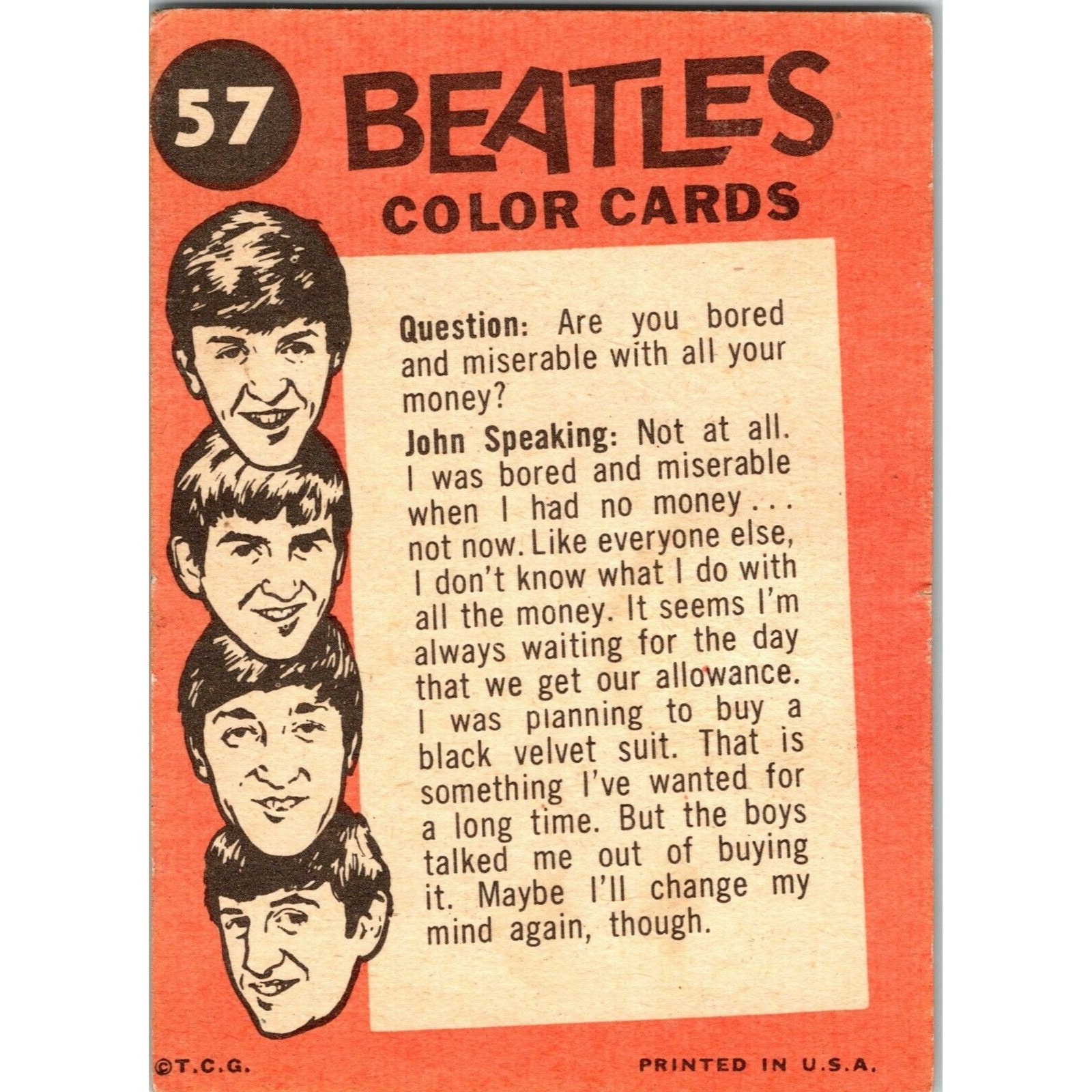 1964 Beatles Color Cards #57 Ringo Starr and Others TOPPS