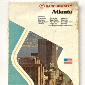 c1985 Vintage Atlanta Rand McNally Street Roadmap con foto aérea del estadio