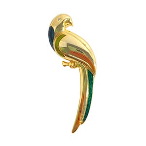 Spilla Liz Claiborne a forma di pappagallo con strass, in smalto verde e oro, da 2,5 pollici