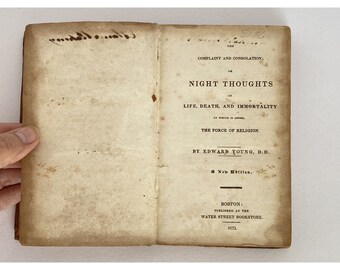 Poesia antica del 1833 The Complaint or Night Thoughts di Edward Young, libro con copertina rigida