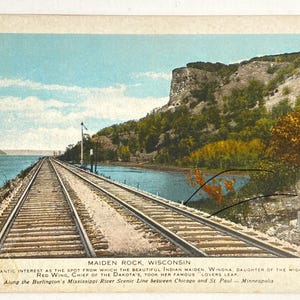 Carte postale vintage Route de Burlington Voies de train pittoresques Maiden Rock Wisconsin