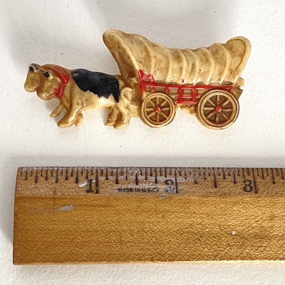 c1940 Celluloid Oxen Cows Pulling Covered Wagon H… - image 6