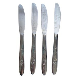 Juego de 4 cubiertos de acero inoxidable con diseño de hoja de arce, fabricados en Japón (estilo vintage).