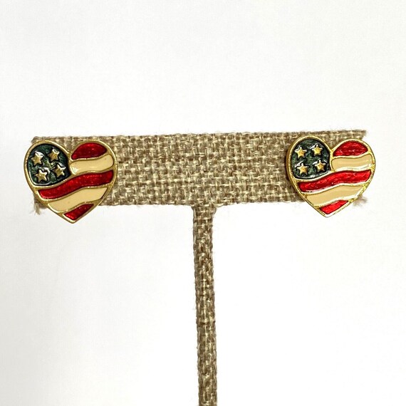 Avon American USA Flag Heart Stud Earrings Pierce… - image 2