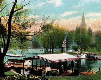 1908 Public Garden Lake Boats Scene Boston Mass Early Divided Back Postcard