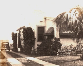 c1940 Vintage Home Car West Palm Beach Florida Silvering Black White Photograph