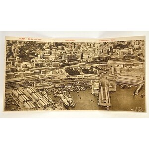 Cartolina con vista panoramica a 3 pannelli del porto di Genova vintage italiana non postata con bordo bianco