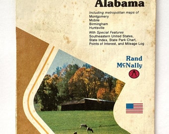 c1985 Vintage Alabama Rand McNally Roadmap Including Metric Measure Info