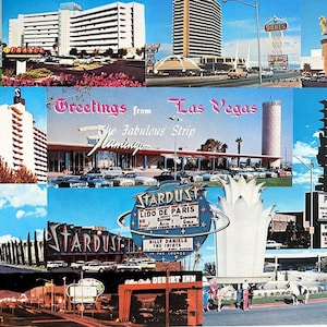 Las Vegas Greetings Fabulous Strip Stardust Sands Dunes Jumbo Postkarte 6x9in