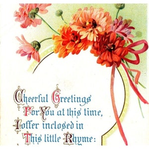 1916 Ami Salutations Poème Fleurs Rouges Or Accents Carte Postale En Relief
