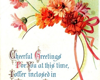 1916 Friend Greetings Poem Red Flowers Gold Accents Embossed Postcard