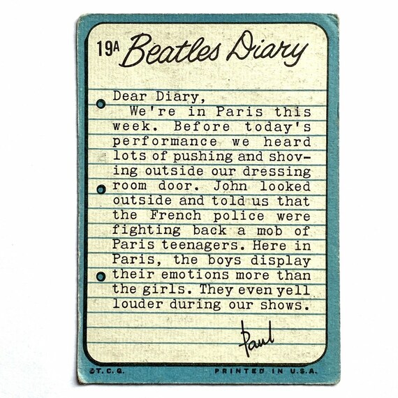 1964 Beatles Diary Cards #19A Paul, John and George TOPPS TCG Paul