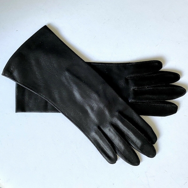 Vintage Women's Analon Hansen Gloves Black Nylon Size 6.5”