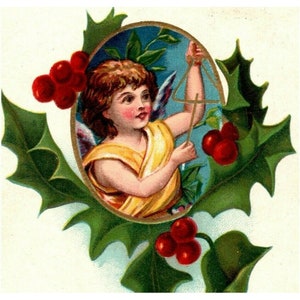 c1908 Cartolina di buon Natale Angelo che suona il triangolo Bacche di agrifoglio Francobollo da 1 centesimo dalla Germania