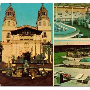 Vintage 1960 San Simeon Lodge California Cartolina panoramica non postata multi-vista