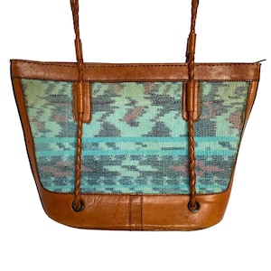 Handgefertigte Leder Guatemala Handgewebter Stoff Geflochtener Griff Schultertasche Geldbörse
