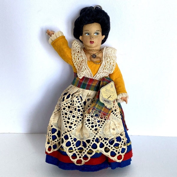 Vintage Magis Napoli Italian Girl Doll Traditional Dress Lace Apron Ornament 7in