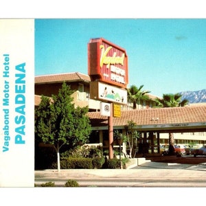 Vintage 1970 Vagabond Motel Pasadena CA Cartolina panoramica non postata multi-vista