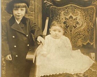 RPPC c1910 Girl and Baby Christening Gown Gel Silver CyKo Divided Back Postcard