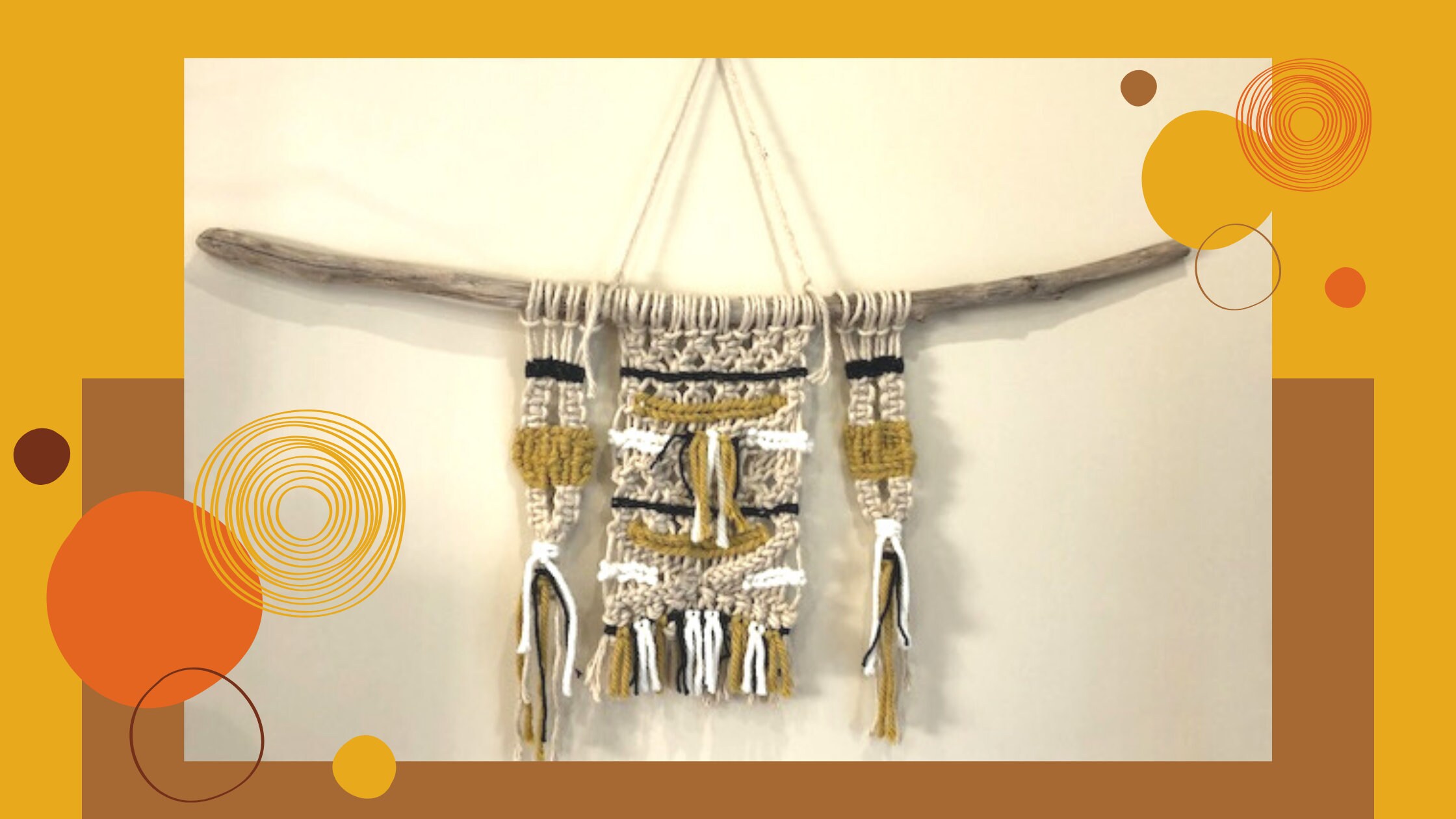 Décoration Murale, Tissage Mural en Jute et Laine sur Bois Flotté