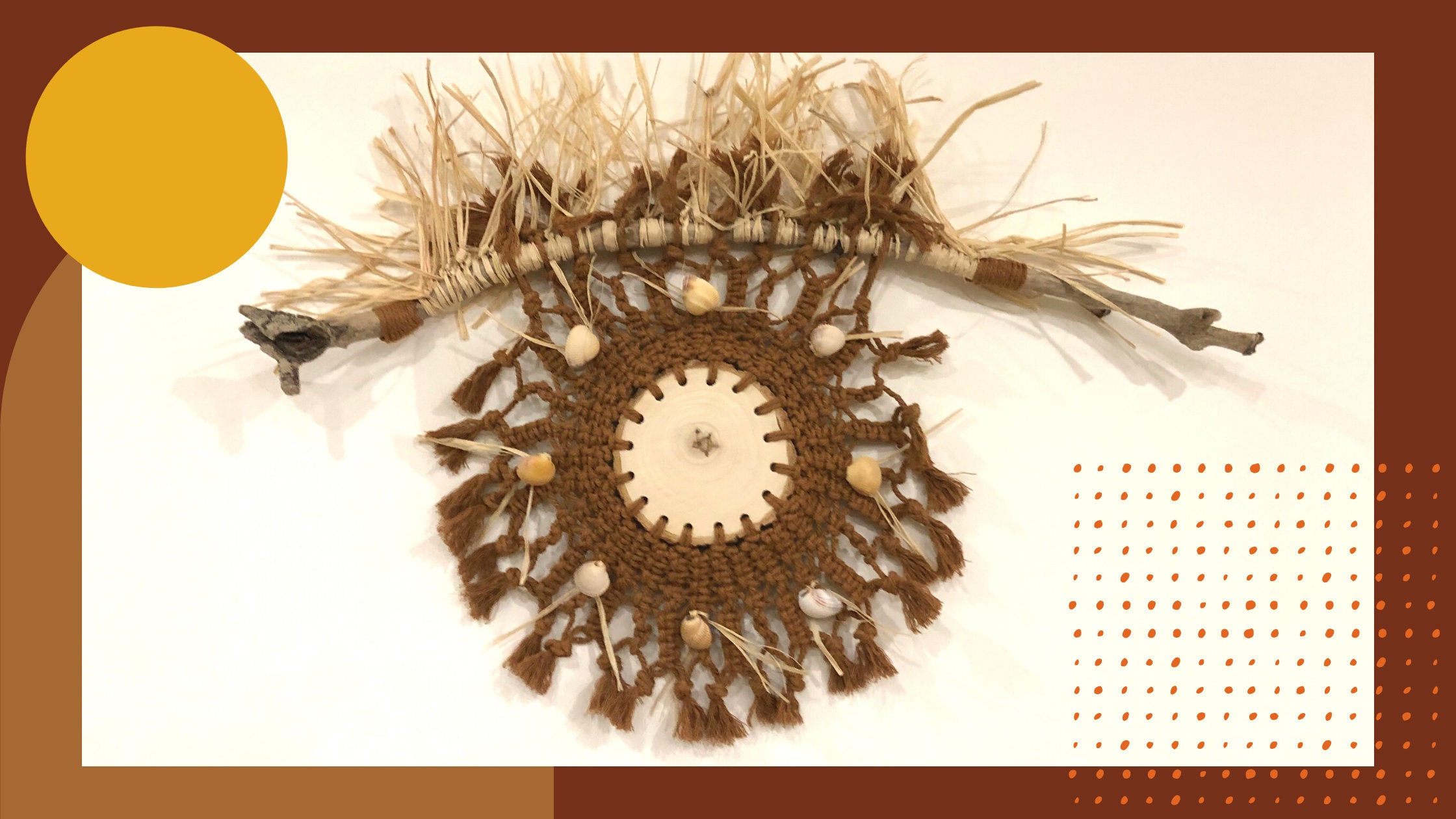 Décoration Murale, Tissage Macramé Oeil Rond avec Raphia