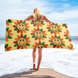 Smiley Face Strandtuch | Blumen Strandtuch | Strandtuch |