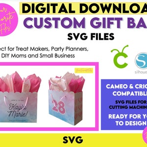 Gift Bag SVG File, Personalizza, Top smerlato, Silhouette e Cricut Compatibile, Instant Digital Download, Treat, Candy, Goody Bag