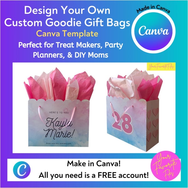 Gift Bag Blank CANVA Template, Gift Bag, Scalloped Top, Design your own Treat Bag, Instant Digital Download, Treats, Candy Bag, Goody Bag