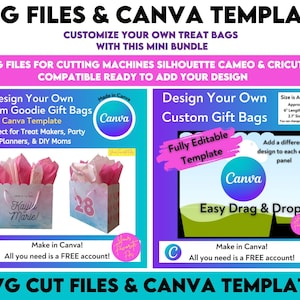 Bolsa de regalo con plantilla CANVA y archivo SVG en blanco, parte superior festoneada, SVG, Silhouette, Cricut, descarga digital instantánea, regalo, bolsa de dulces