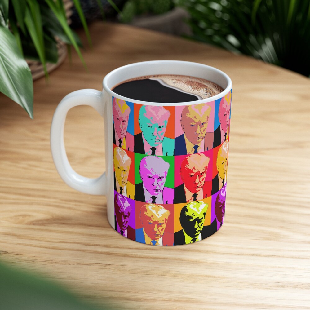 The Art Of Mug Shot Trump Coffee Mug | Trump Mug Shot Design | Patriotic Coffee Mug | Andy Warhol Inspired | Accent Coffee Mug | Trump 2024 Prowallart